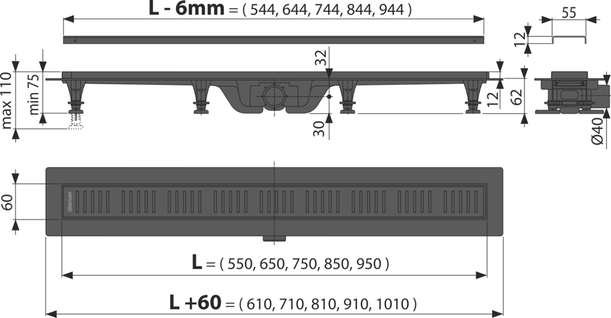 Alca APZ10BLACK-550BRASS ტრაპი - ოქროსფერი შავი კანტებით