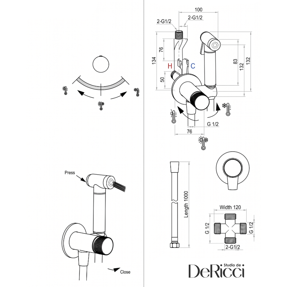 DeRicci ჰიგიენური შხაპი ბრაშირებული ნიკელი 12056K-BN