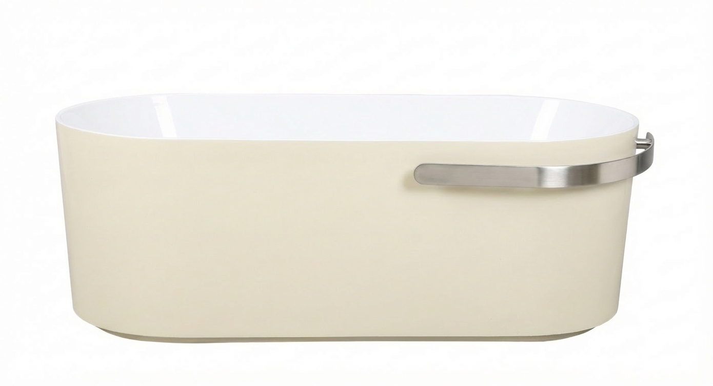 Grassi აკრილის აბაზანა 61153B-WHWH1700 - თეთრი პრიალა შიგნიდან, ბეჟი მატი გარედან, ქრომირებული საკიდი 1700x750x600