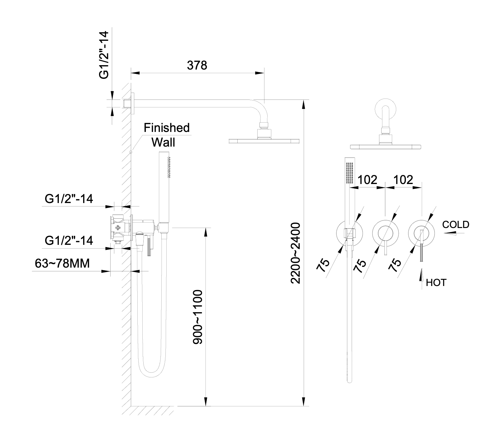 DeRicci საშხაპე სისტემა DE73217-BB - ღია ოქროსფერი
